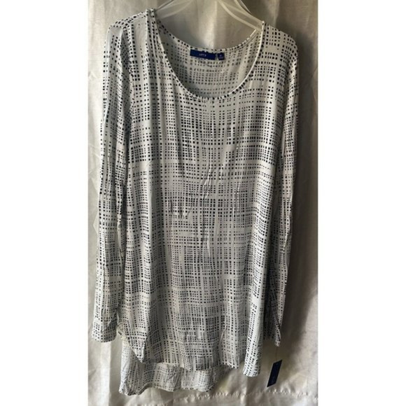 APT.9 White & Black Grid Pattern Long Sleeve Tunic Top Casual Scoop Neck Size M - Picture 1 of 5
